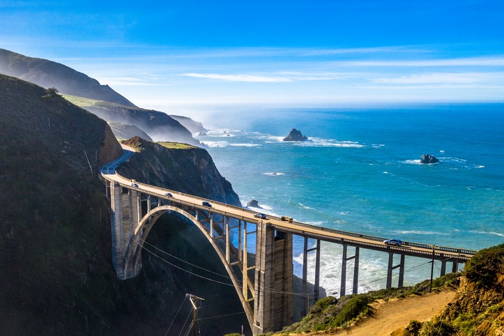 Big Sur Bridge California Ocean Road Costline CA Above Drone Shot