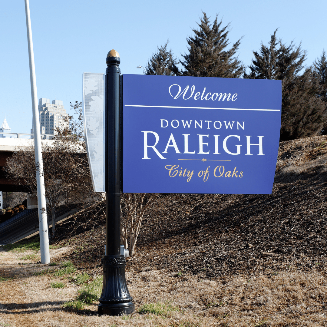 The Welcome to Raleigh sign
