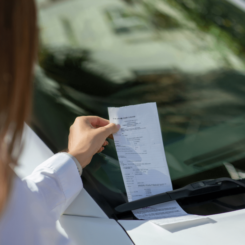 a person picking up a traffic ticket on their Rental Car windshield