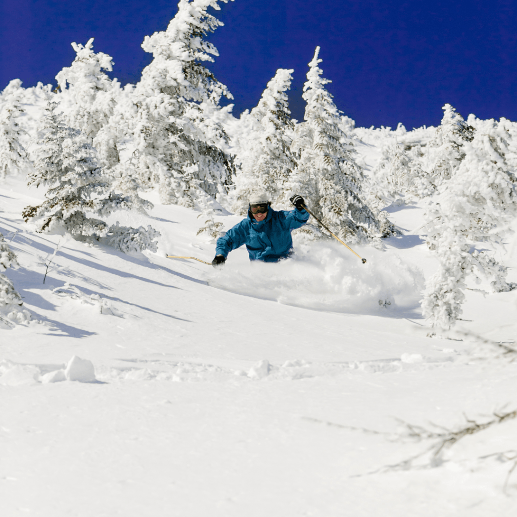 a person skiing in Stowe Vermont 